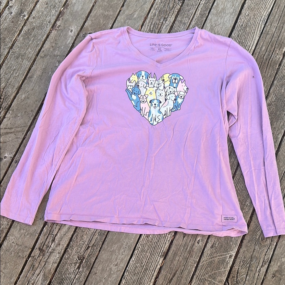 Life Is Good Pink Long Sleeve Tee with Decorative Front